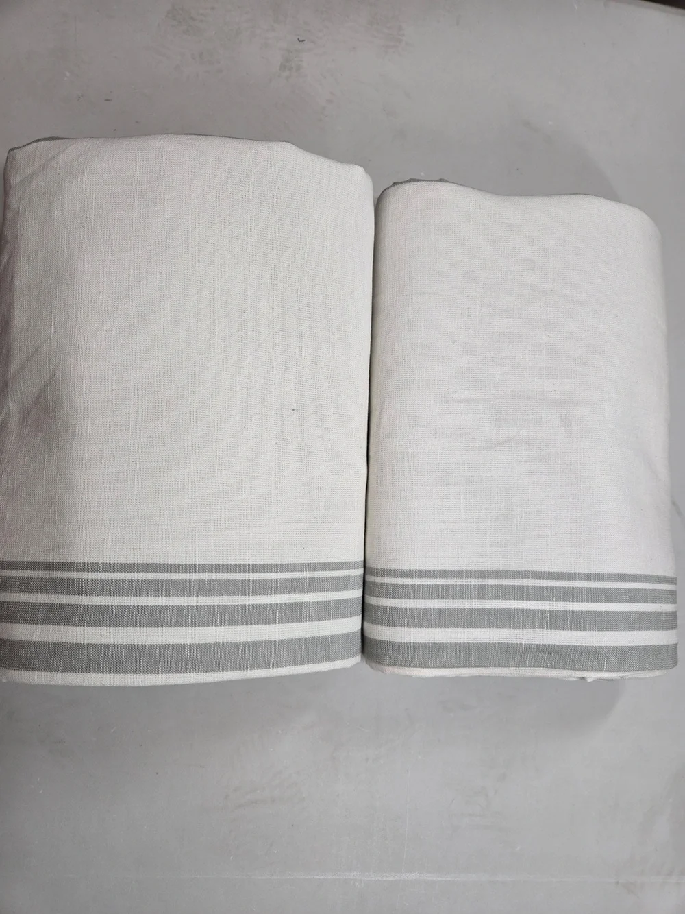 QUINCE Set 2 48x96 Coastal Stripe Sage Linen Cotton True Blackout Curtains 9225